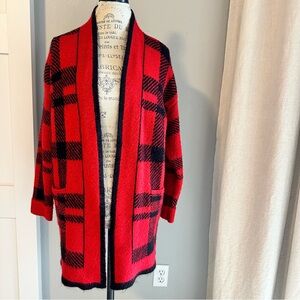 VICI | Red & Black Plaid Open Cardigan